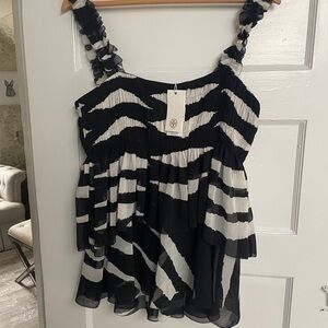 Black and White Zebra Print Women's Top Tory Burch 12 Lucea Tank  L Xl nwt